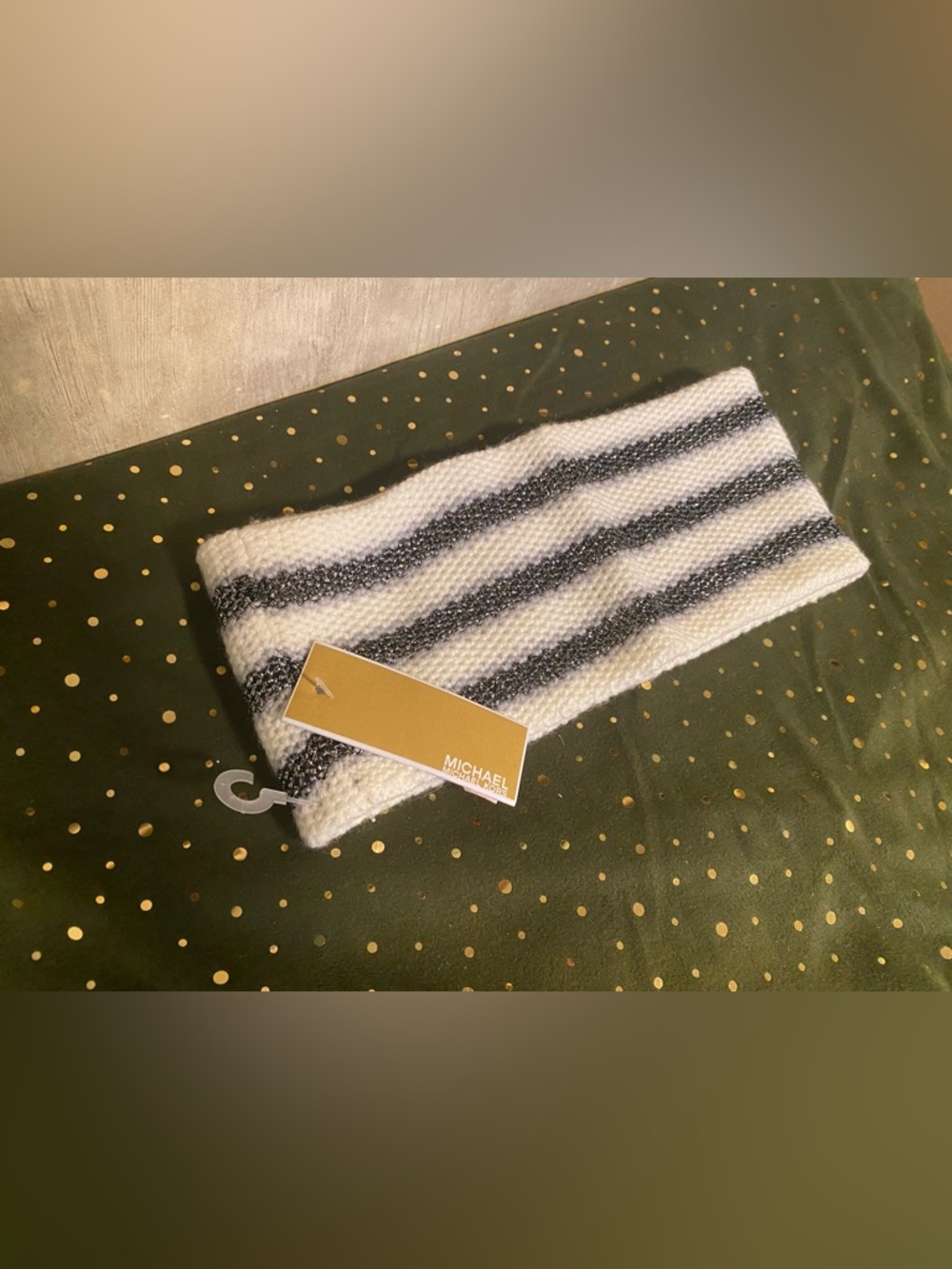 NWT MICHAEL Michael Kors Silver & White Stripe Knit Winter Headband